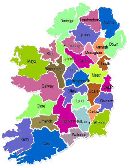 Map showing campsites in Ireland